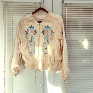 Light pink embroidered bomber jacket